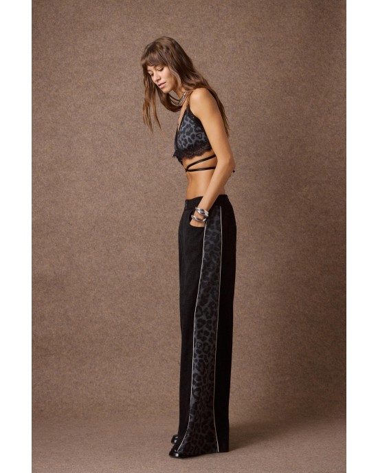 Mamoush Alma Black/Animal Print Wide-Leg Παντελόνι