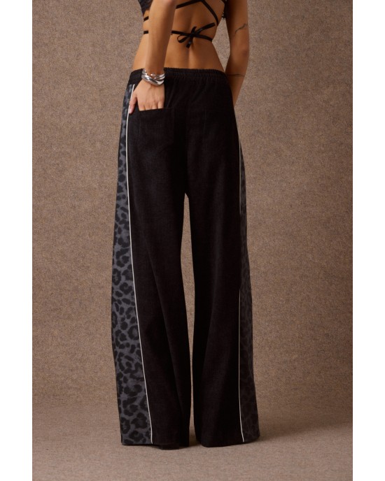 Mamoush Alma Black/Animal Print Wide-Leg Παντελόνι
