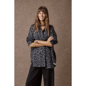 Mamoush Doris Grey/Animal Print Oversized Πουκάμισο