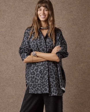 Mamoush Doris Grey/Animal Print Oversized Πουκάμισο