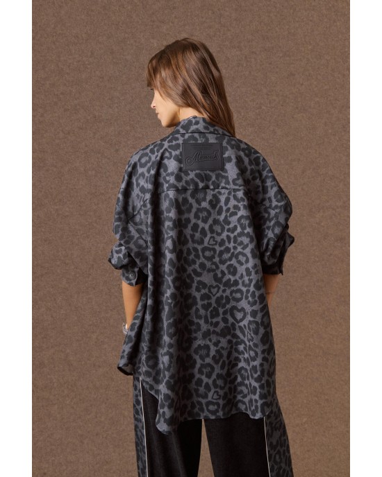 Mamoush Doris Grey/Animal Print Oversized Πουκάμισο