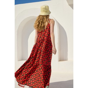 Mamoush Fotini Black Strawberries Maxi Φόρεμα