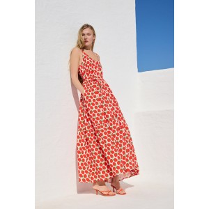 Mamoush Fotini Ecru Strawberries Maxi Φόρεμα