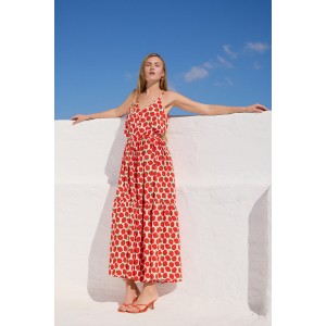 Mamoush Fotini Ecru Strawberries Maxi Φόρεμα