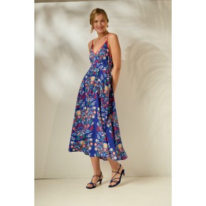 Mamoush Aliki Blue Flowers Midi Φόρεμα