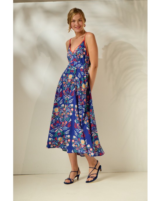 Mamoush Aliki Blue Flowers Midi Φόρεμα