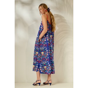 Mamoush Aliki Blue Flowers Midi Φόρεμα
