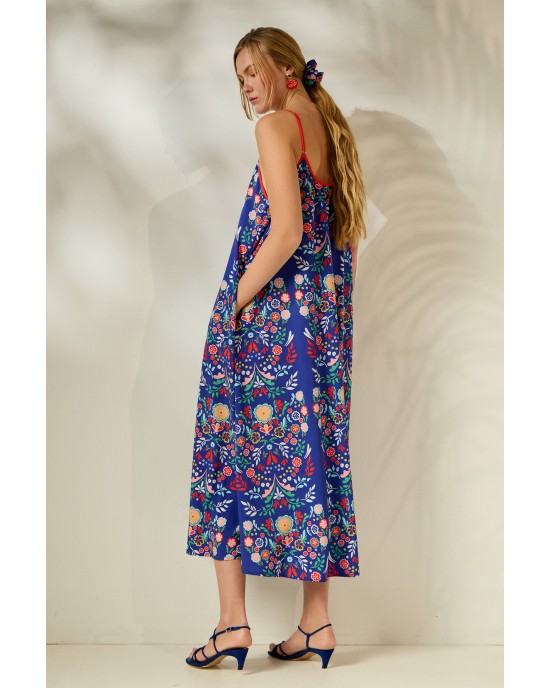 Mamoush Aliki Blue Flowers Midi Φόρεμα