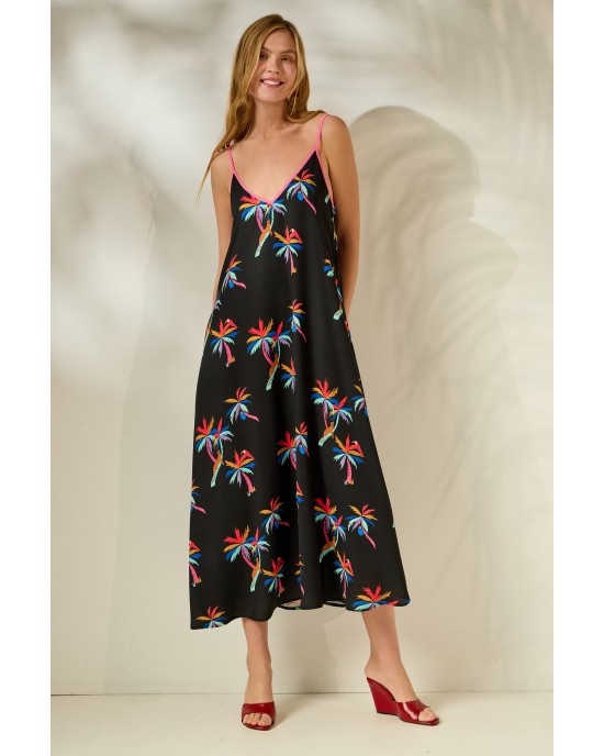 Mamoush Aliki Black Palm Trees Midi Φόρεμα
