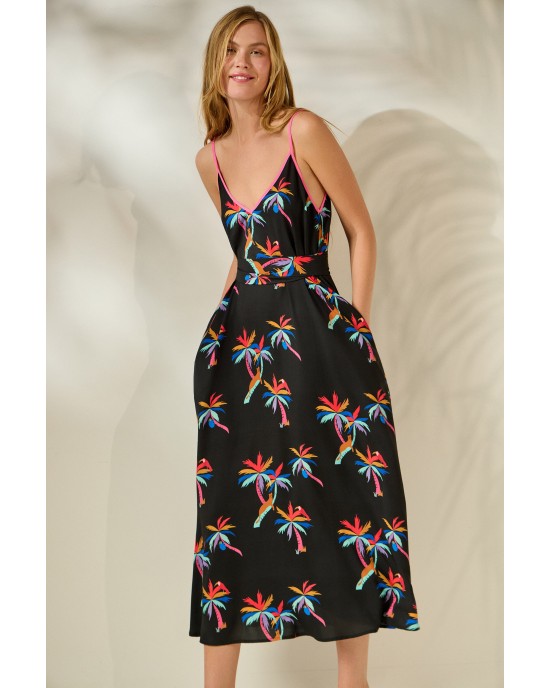 Mamoush Aliki Black Palm Trees Midi Φόρεμα
