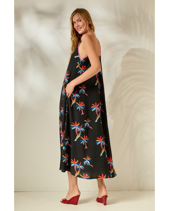 Mamoush Aliki Black Palm Trees Midi Φόρεμα