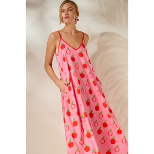 Mamoush Aliki Pink Apples Midi Φόρεμα