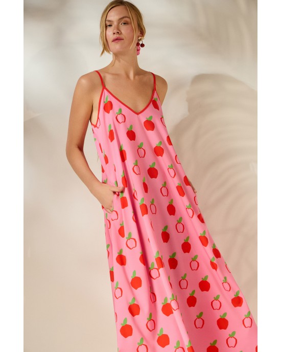Mamoush Aliki Pink Apples Midi Φόρεμα