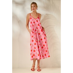 Mamoush Aliki Pink Apples Midi Φόρεμα
