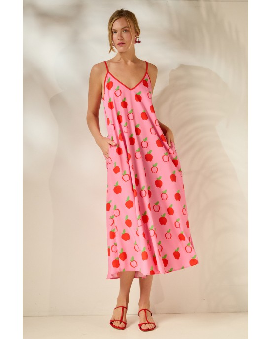 Mamoush Aliki Pink Apples Midi Φόρεμα
