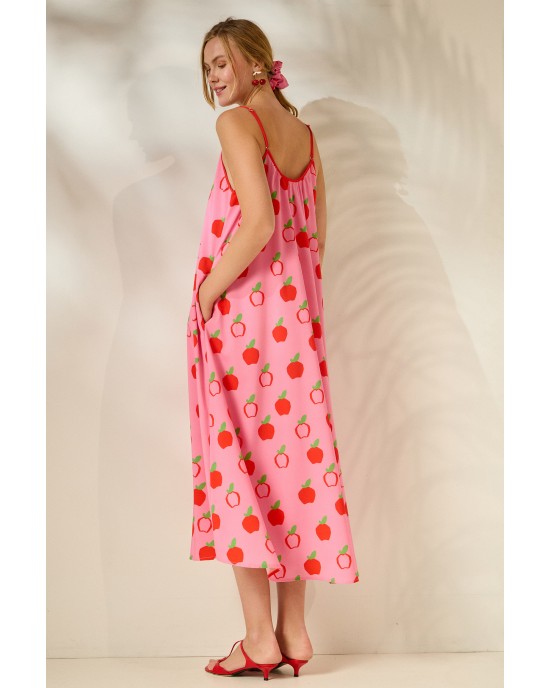 Mamoush Aliki Pink Apples Midi Φόρεμα