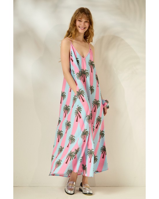Mamoush Aliki Striped Palm Trees Midi Φόρεμα