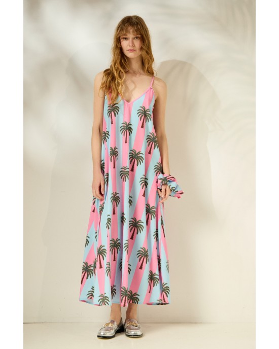 Mamoush Aliki Striped Palm Trees Midi Φόρεμα