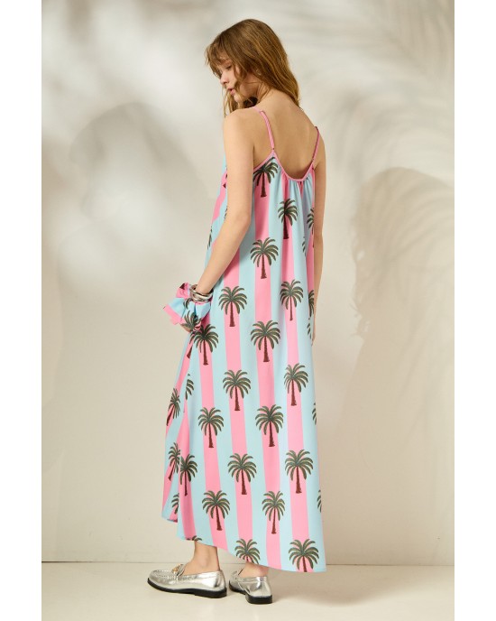 Mamoush Aliki Striped Palm Trees Midi Φόρεμα
