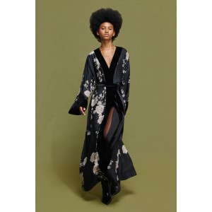 Mamoush Vanessa Long Velvet Black/Floral Κιμονό Mamoush Vanessa Long Velvet Black/Floral Κιμονό