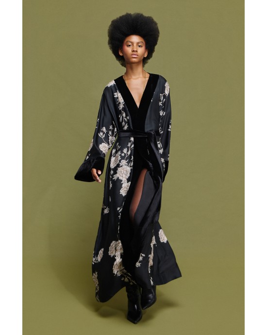 Mamoush Vanessa Long Velvet Black/Floral Κιμονό Mamoush Vanessa Long Velvet Black/Floral Κιμονό