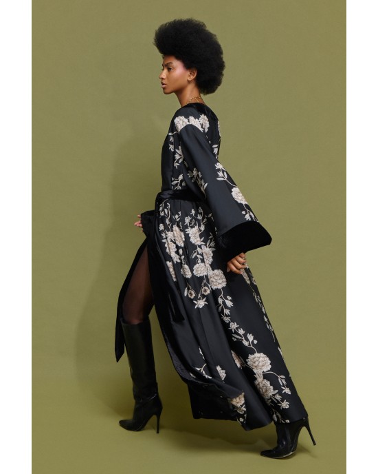 Mamoush Vanessa Long Velvet Black/Floral Κιμονό Mamoush Vanessa Long Velvet Black/Floral Κιμονό
