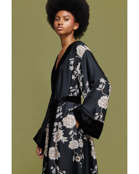 Mamoush Vanessa Long Velvet Black/Floral Κιμονό Mamoush Vanessa Long Velvet Black/Floral Κιμονό