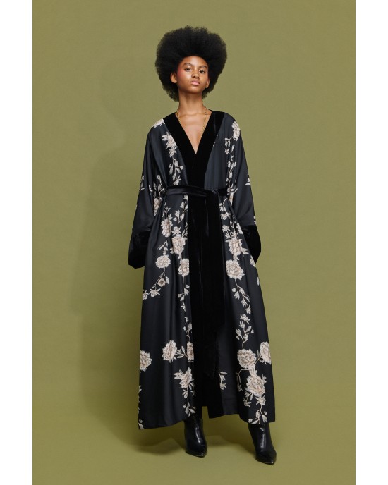 Mamoush Vanessa Long Velvet Black/Floral Κιμονό Mamoush Vanessa Long Velvet Black/Floral Κιμονό