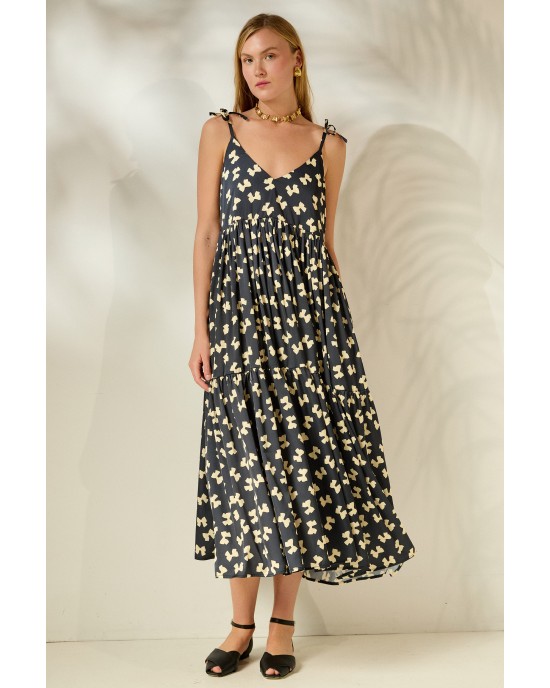 Mamoush Julianna Black Bows Midi Φόρεμα
