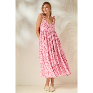 Mamoush Julianna Pink Hearts Midi Φόρεμα