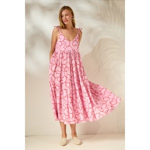 Mamoush Julianna Pink Hearts Midi Φόρεμα