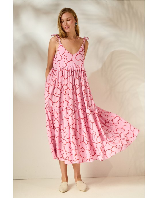 Mamoush Julianna Pink Hearts Midi Φόρεμα