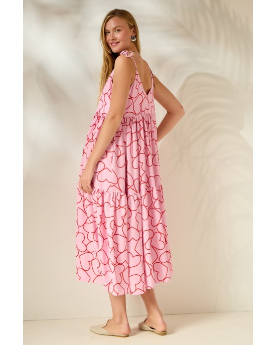 Mamoush Julianna Pink Hearts Midi Φόρεμα