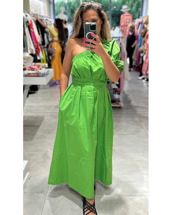 MAMOUSH One Shoulder Midi Green Φόρεμα