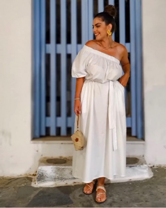 MAMOUSH One Shoulder Midi White Φόρεμα