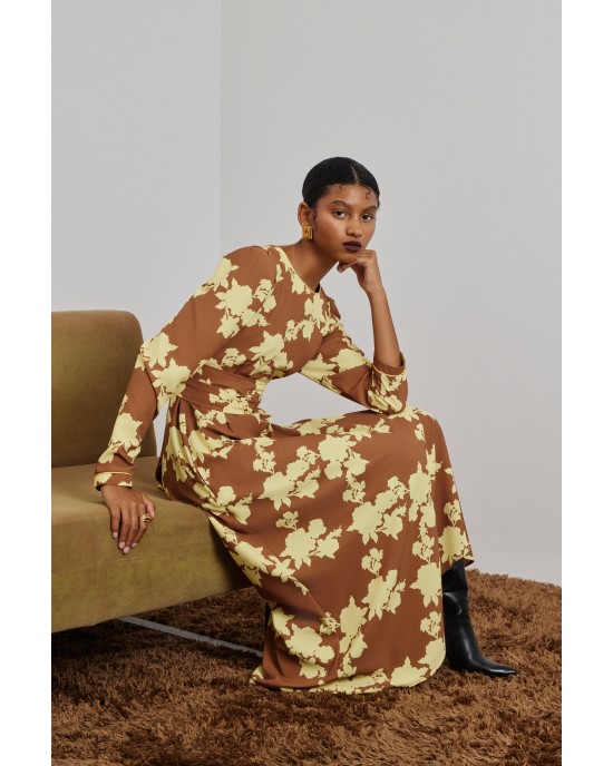 Mamoush Zeta Chocola/Yellow Midi Φόρεμα Mamoush Zeta Chocola/Yellow Midi Φόρεμα