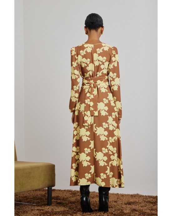 Mamoush Zeta Chocola/Yellow Midi Φόρεμα Mamoush Zeta Chocola/Yellow Midi Φόρεμα