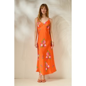 Mamoush Ioanna Orange Roses Φόρεμα