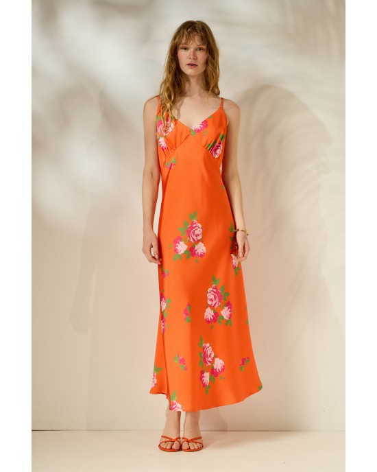Mamoush Ioanna Orange Roses Φόρεμα