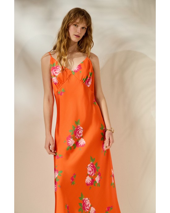 Mamoush Ioanna Orange Roses Φόρεμα