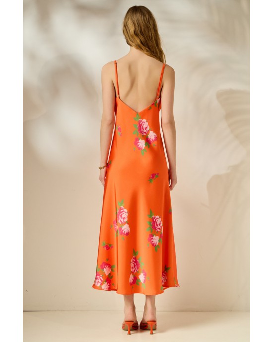 Mamoush Ioanna Orange Roses Φόρεμα