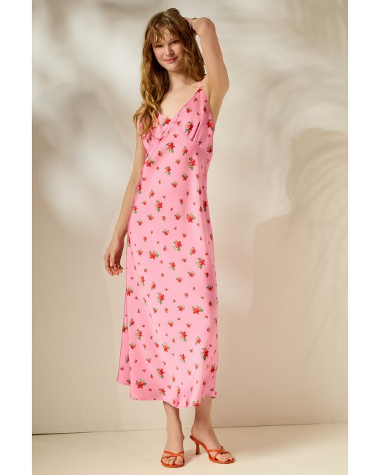 Mamoush Ioanna Pink Roses Φόρεμα