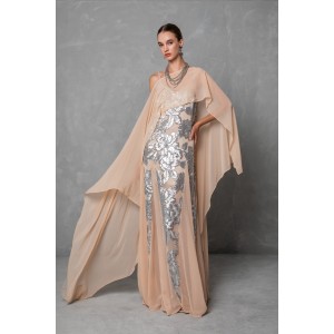 Mya Collection Daria Beige Cape & Maxi Φόρεμα