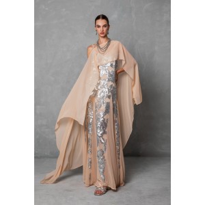 Mya Collection Daria Beige Cape & Maxi Φόρεμα