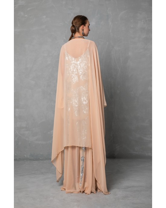 Mya Collection Daria Beige Cape & Maxi Φόρεμα