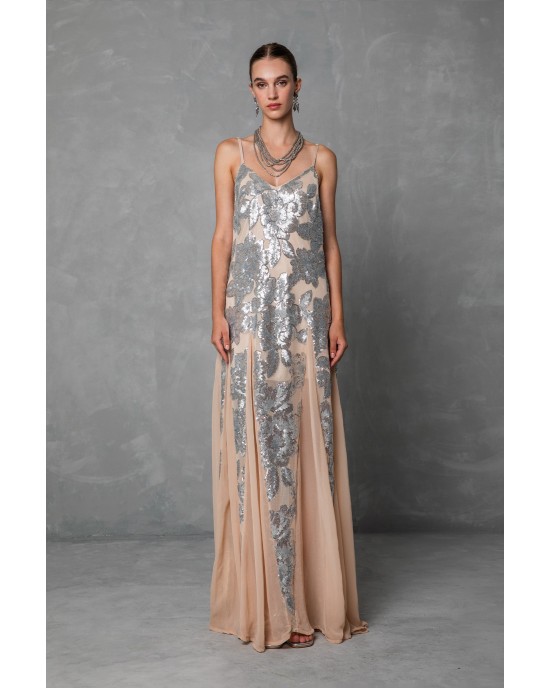 Mya Collection Daria Beige Cape & Maxi Φόρεμα