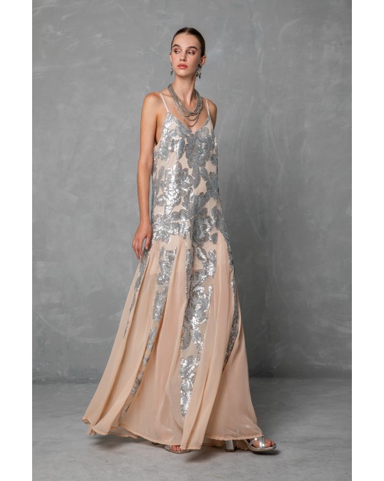 Mya Collection Daria Beige Cape & Maxi Φόρεμα