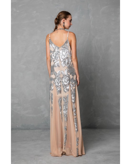 Mya Collection Daria Beige Cape & Maxi Φόρεμα