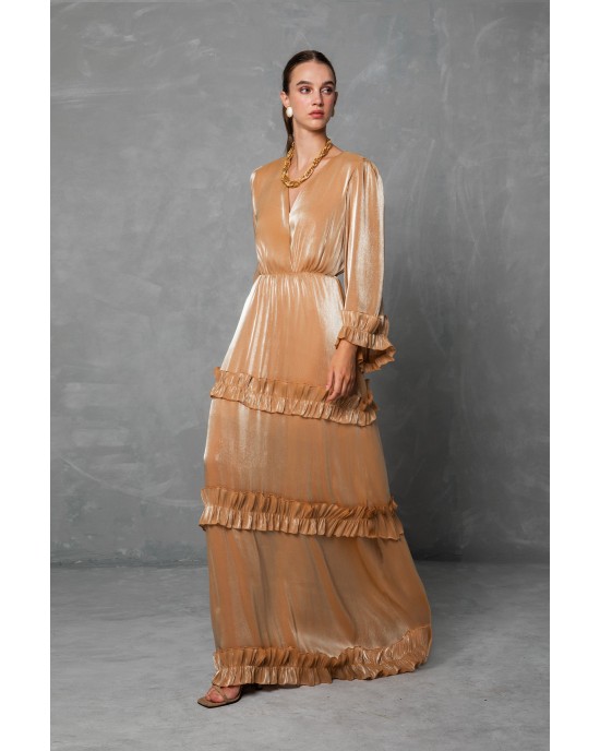 Mya Collection Sorelia Beige Maxi Φόρεμα