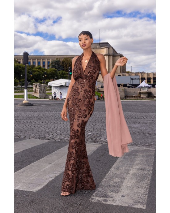 Mya Collection Belisse Brown Maxi Φόρεμα